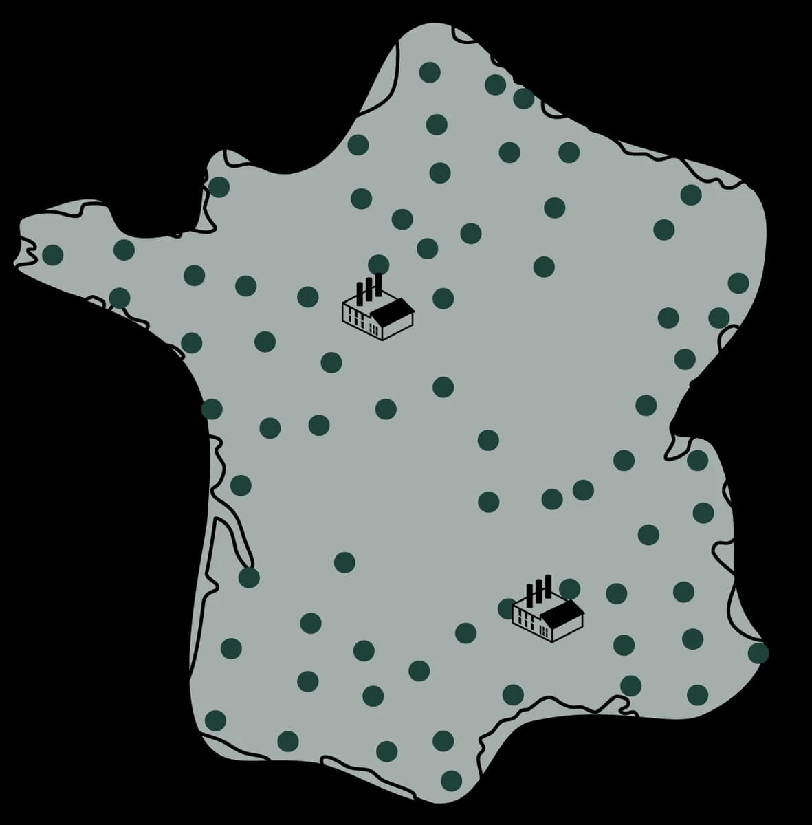 Carte de France avec points de présence